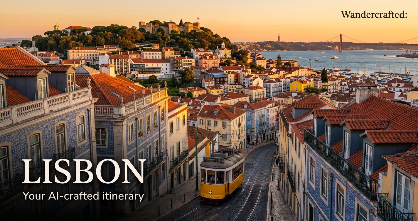 Lisbon tram on cobblestone street